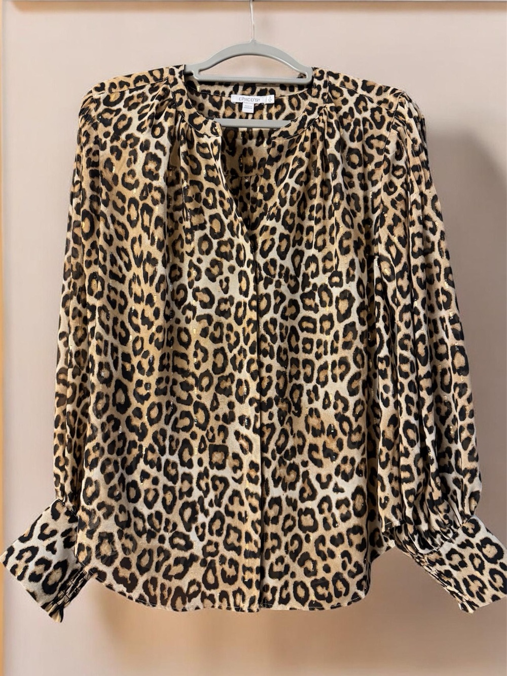 Chico's Leopard Print Blouse in Tan and Black